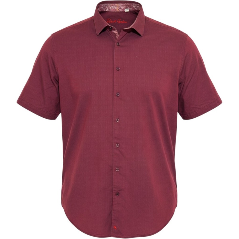Robert Graham Shirt Mens 3XLT Burgundy Textured Short Sleeve Paisley Trim Casual